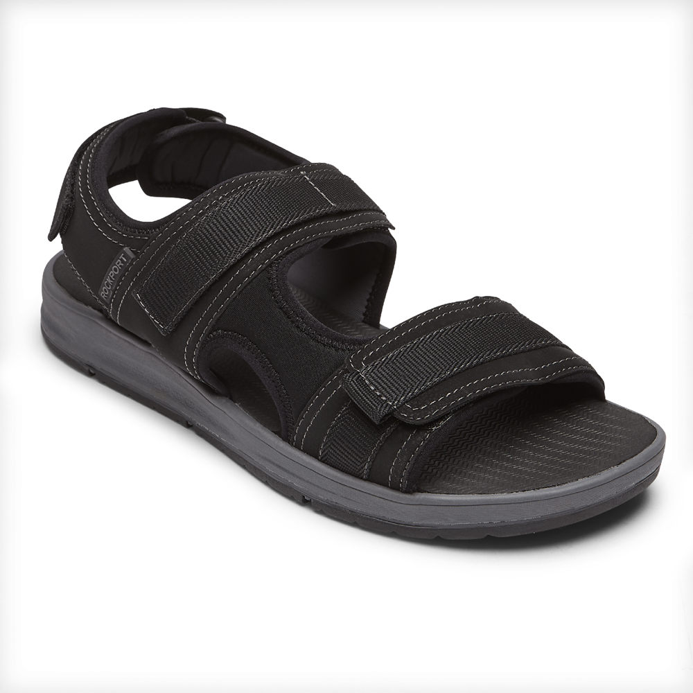 Rockport Sandaler Herre Svart - Lucky Bay Sport 3 Strap - QYIL53702